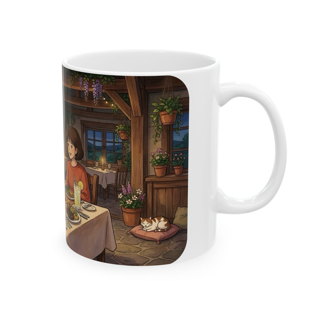 Cozy Candlelit Dinner White Ceramic Mug — Romantic Couple Cottage Cup (11oz & 15oz)