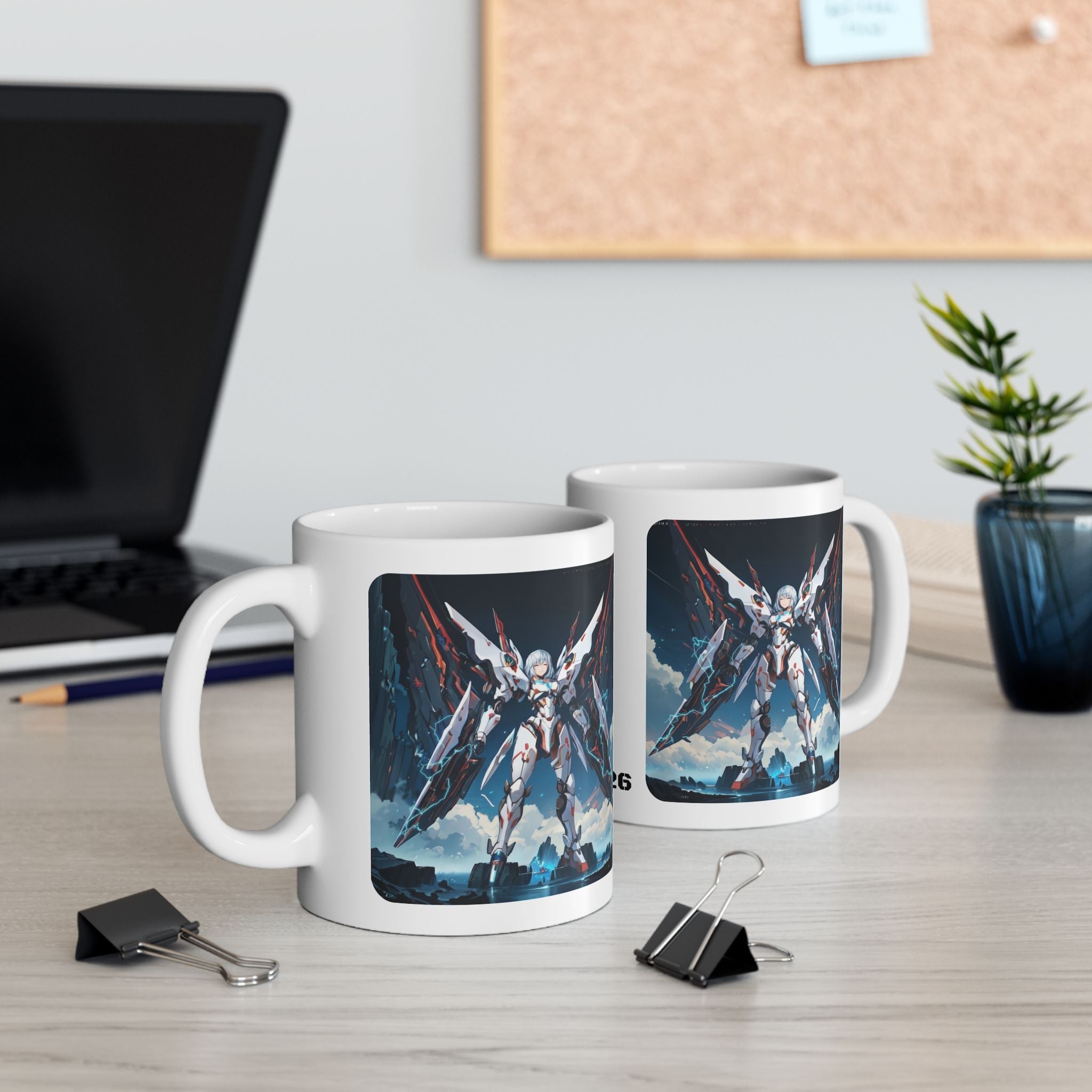 Sentience Rising MEK-EVA13X26 Prototype White Ceramic Mug | Sci-Fi NeoSentinel Uprising