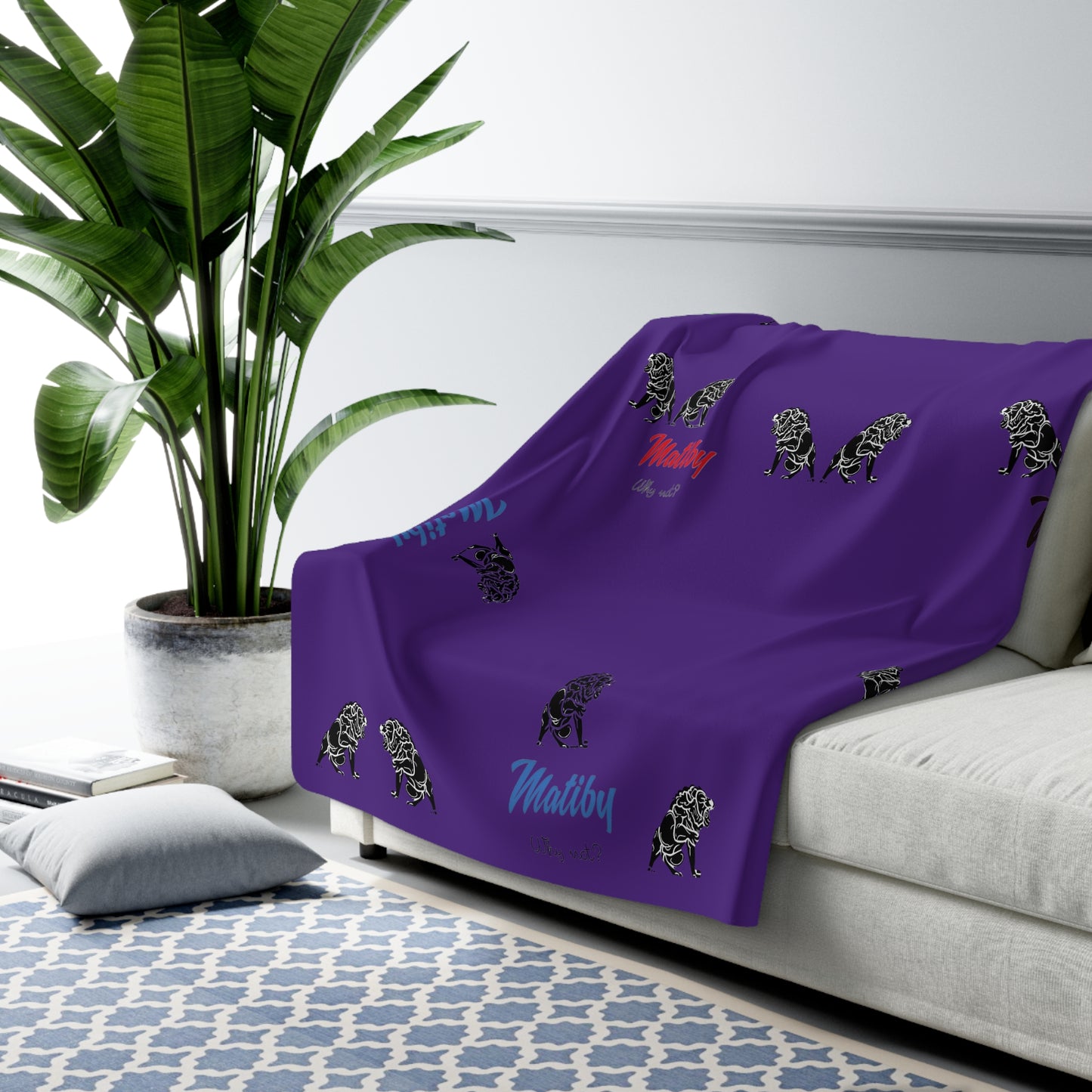 Matiby Lion Purple Sherpa Fleece Blanket