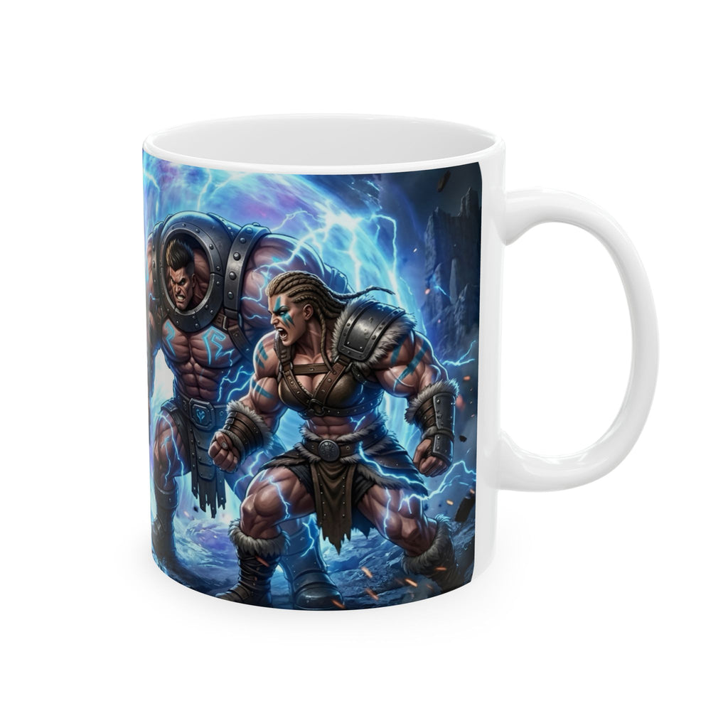 Dragon Battle #3 White Ceramic Mug — Epic Fantasy Gaming Adventure Scene (11oz, 15oz)