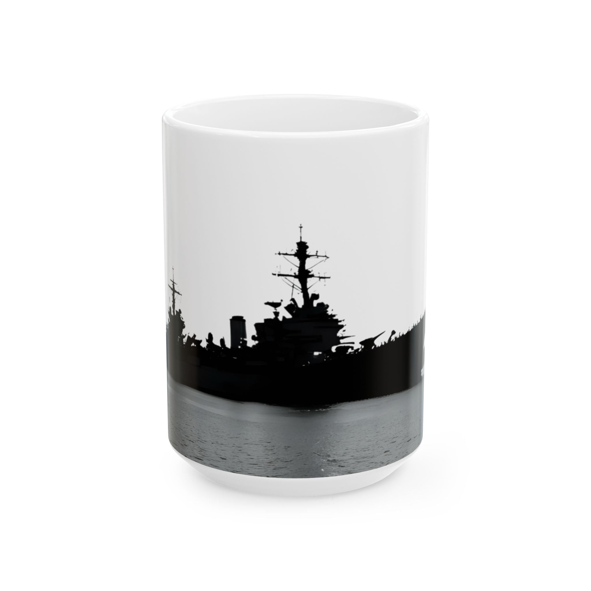 Resolute Silhouette Of A Mighty Warship Mug (11oz & 15oz), Navy Memorabilia White Ceramic Cup