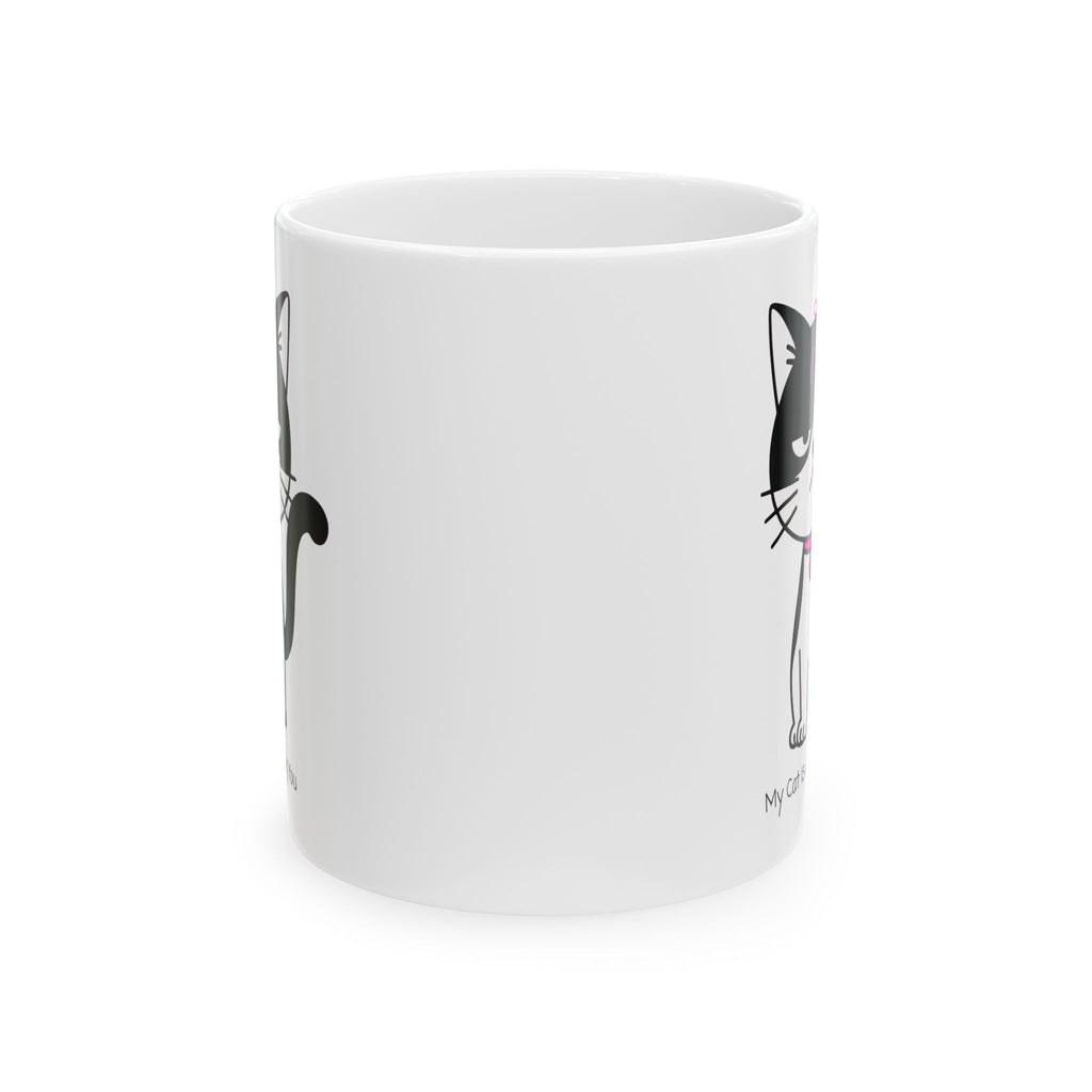 My Cat Is Judging You White Ceramic Mug — Cute Black & White Kitty Stare Down Tea Cup (11oz/15oz)