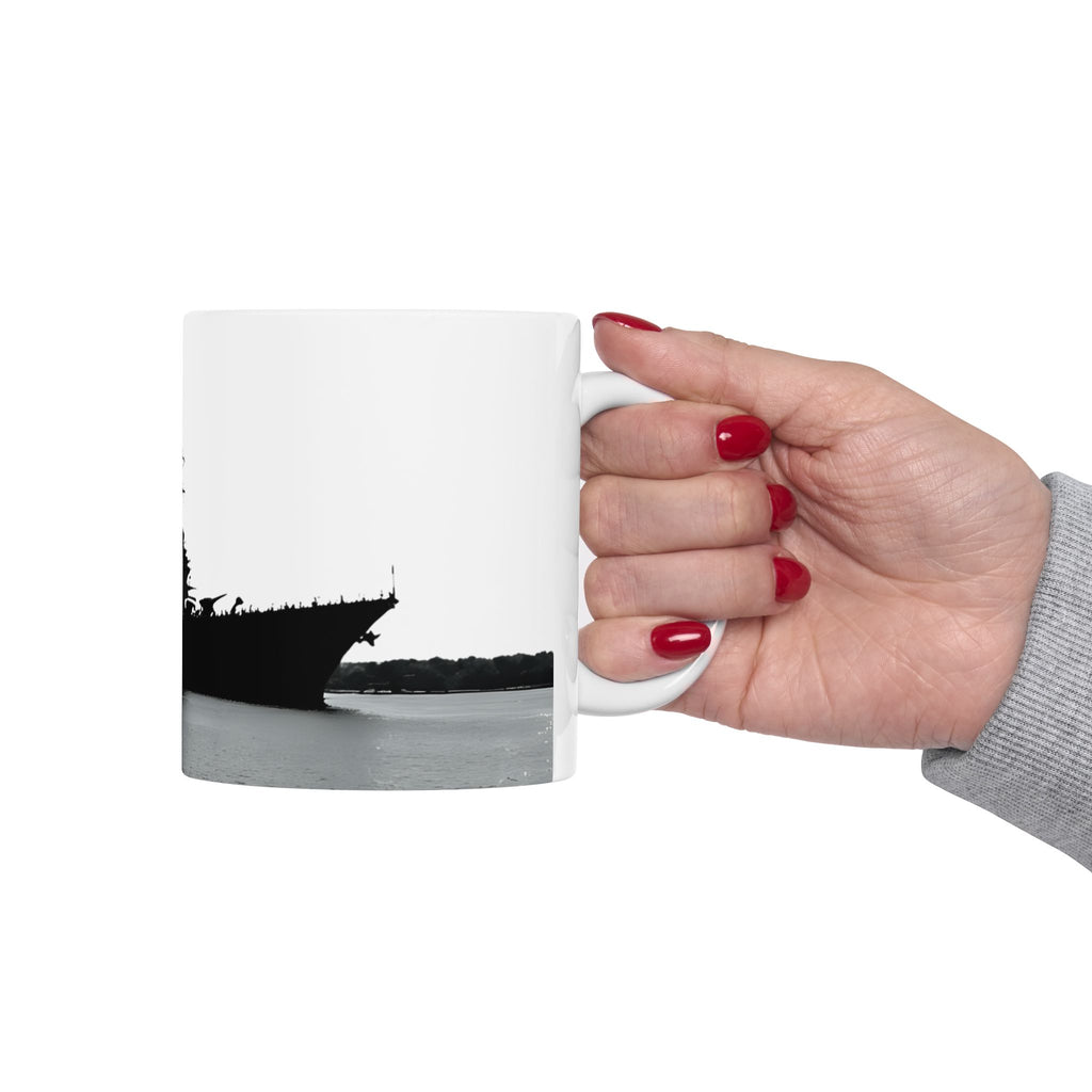 Resolute Silhouette Of A Mighty Warship Mug (11oz & 15oz), Navy Memorabilia White Ceramic Cup