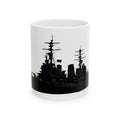 Military Steel Wraparound White Ceramic Mug - Navy Battleship Silhouette Cup (11oz & 15oz)