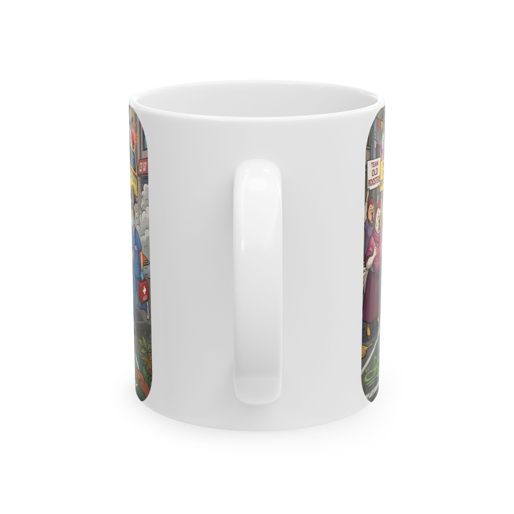 Chicken Dance Battle White Ceramic Mug (11oz, 15oz) — Funny Rooster Street Dance Cup