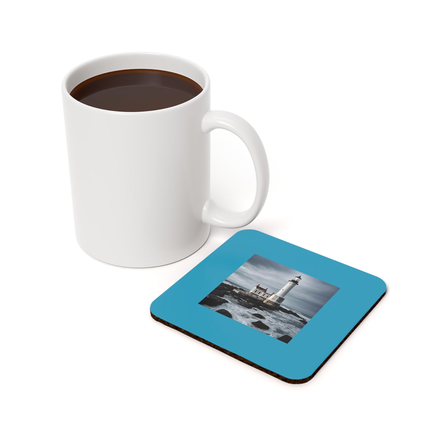 Matiby Lighthouse Turquoise Cork Back Coaster