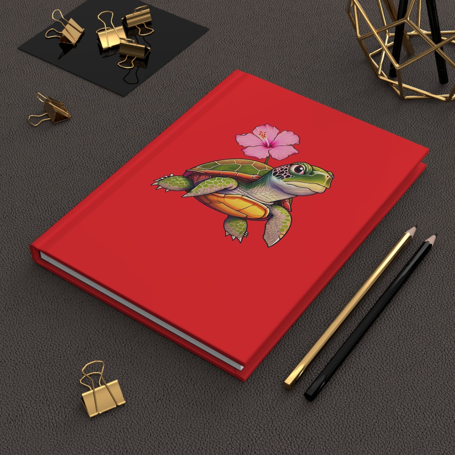 Turtle Rose Hardcover Journal Matte Red