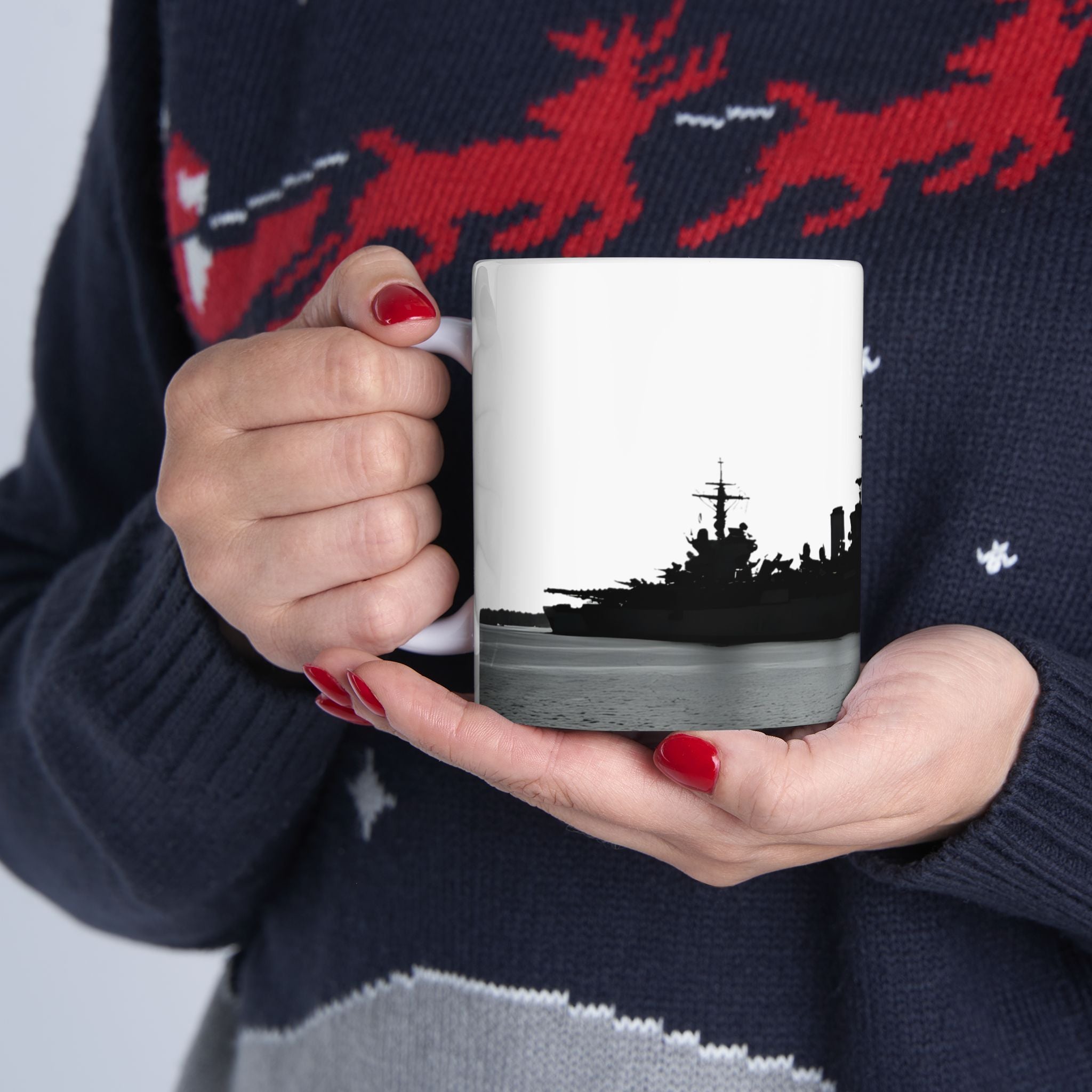 Resolute Silhouette Of A Mighty Warship Mug (11oz & 15oz), Navy Memorabilia White Ceramic Cup