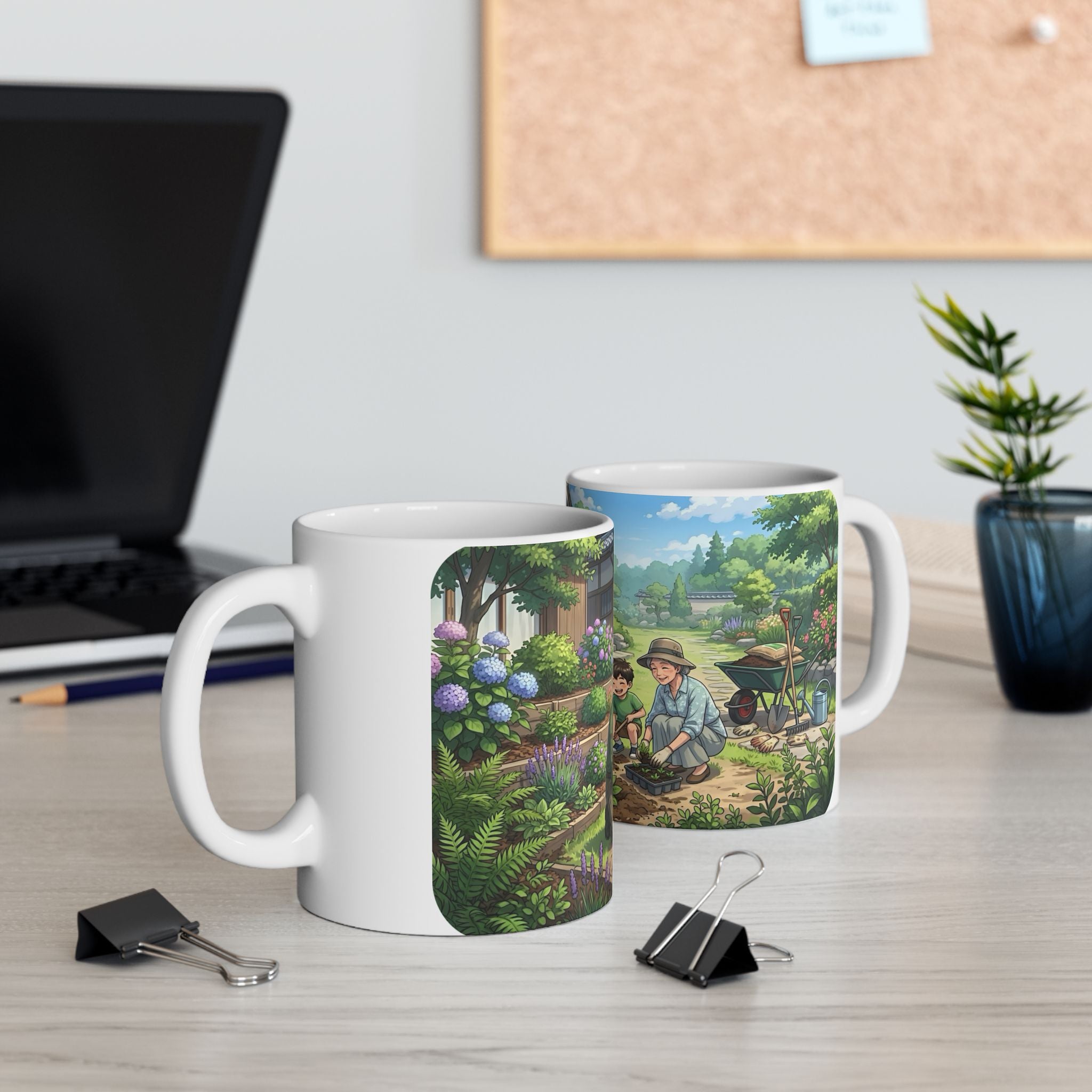 Garden Family Love White Ceramic Mug — Cozy Countryside Landscaping Tea Cup (11oz & 15oz)