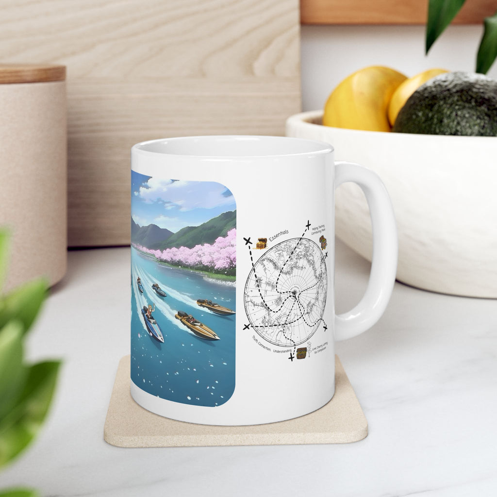 Adrenaline Boat Race #1 for Friends & Couples White Ceramic Mug — Anime Speedboat Treasure Map Cup (11oz/15oz)