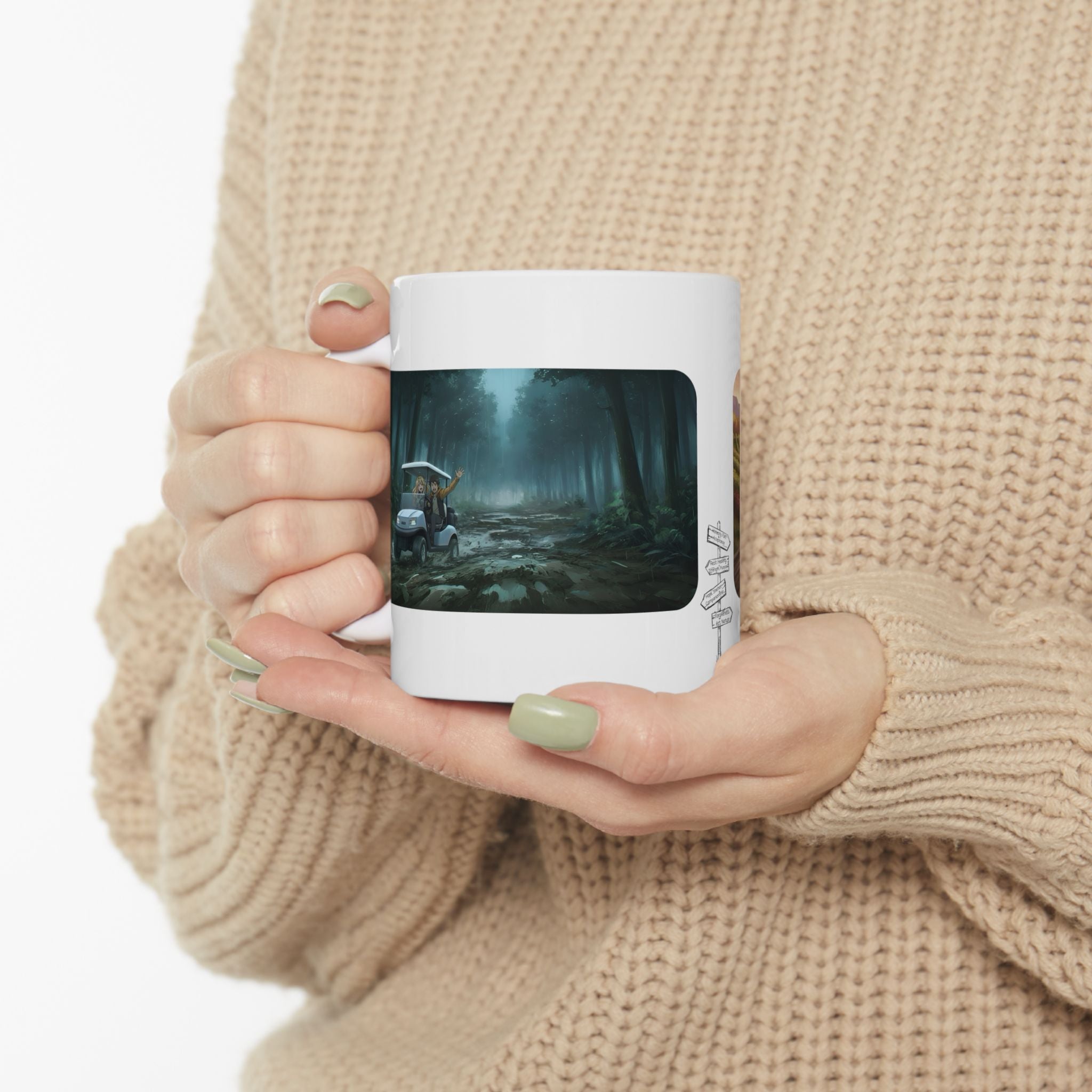 Anime Golf Cart Seasonal Adventures #6 White Ceramic Mug — Find Your Path To The Essentials Cup (11oz & 15oz)