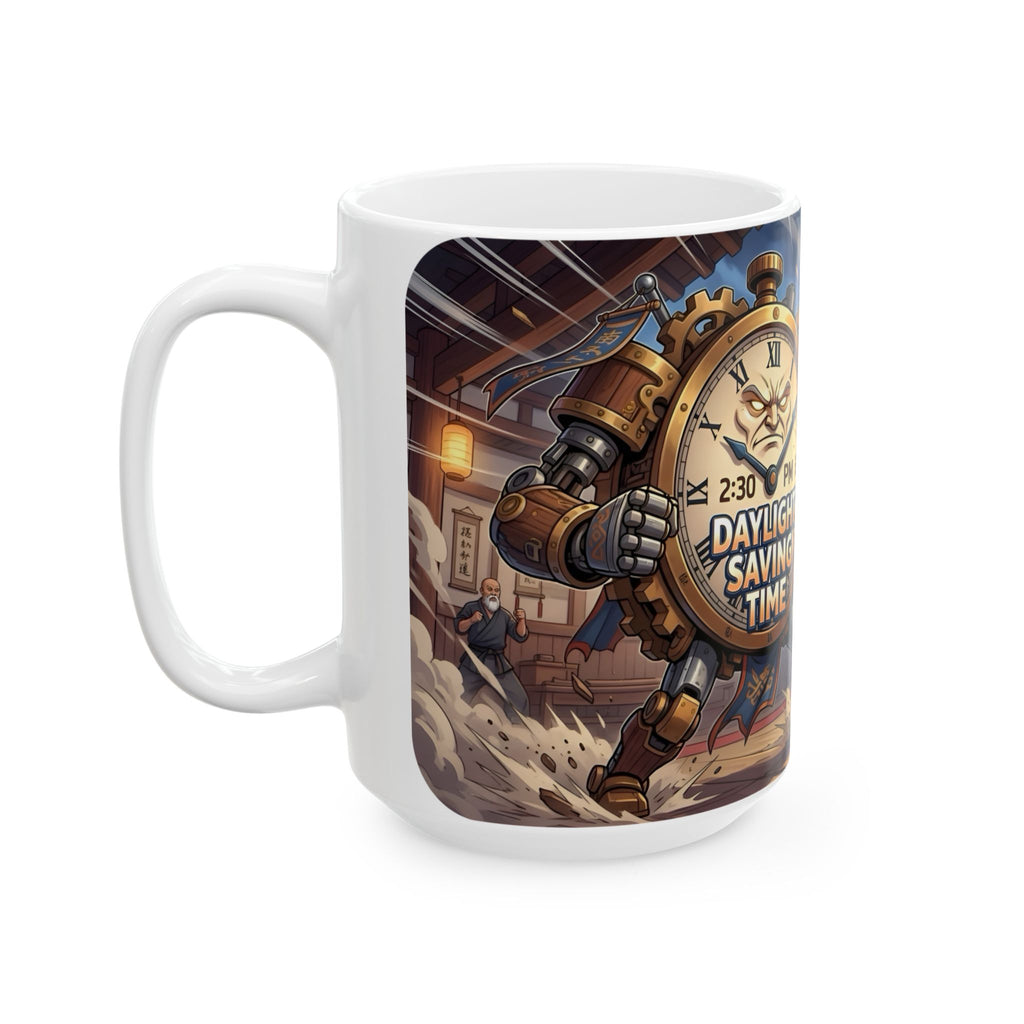 Daylight Saving Time Fight White Ceramic Mug – Brawling For Sleep Cup (11oz, 15oz)