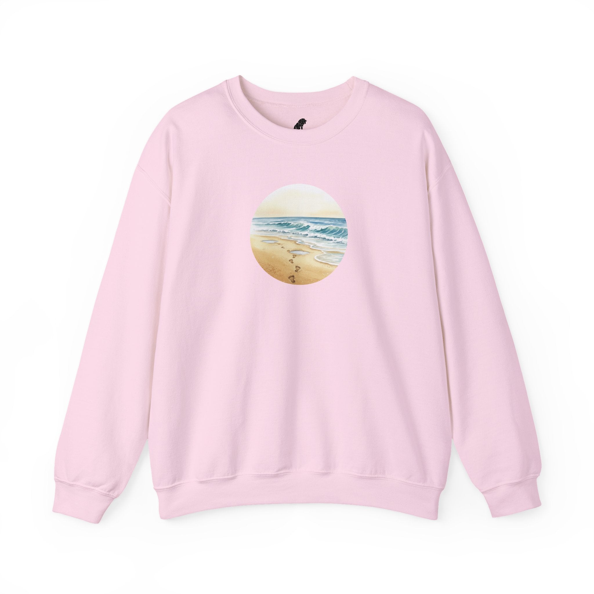 Beach Circle Crewneck Sweatshirt — Coastal Footprints In The Sand At Sunset Sweater