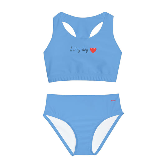 Girl's "Sunny Day" Light Blue Two Piece Swimsuit (AOP)