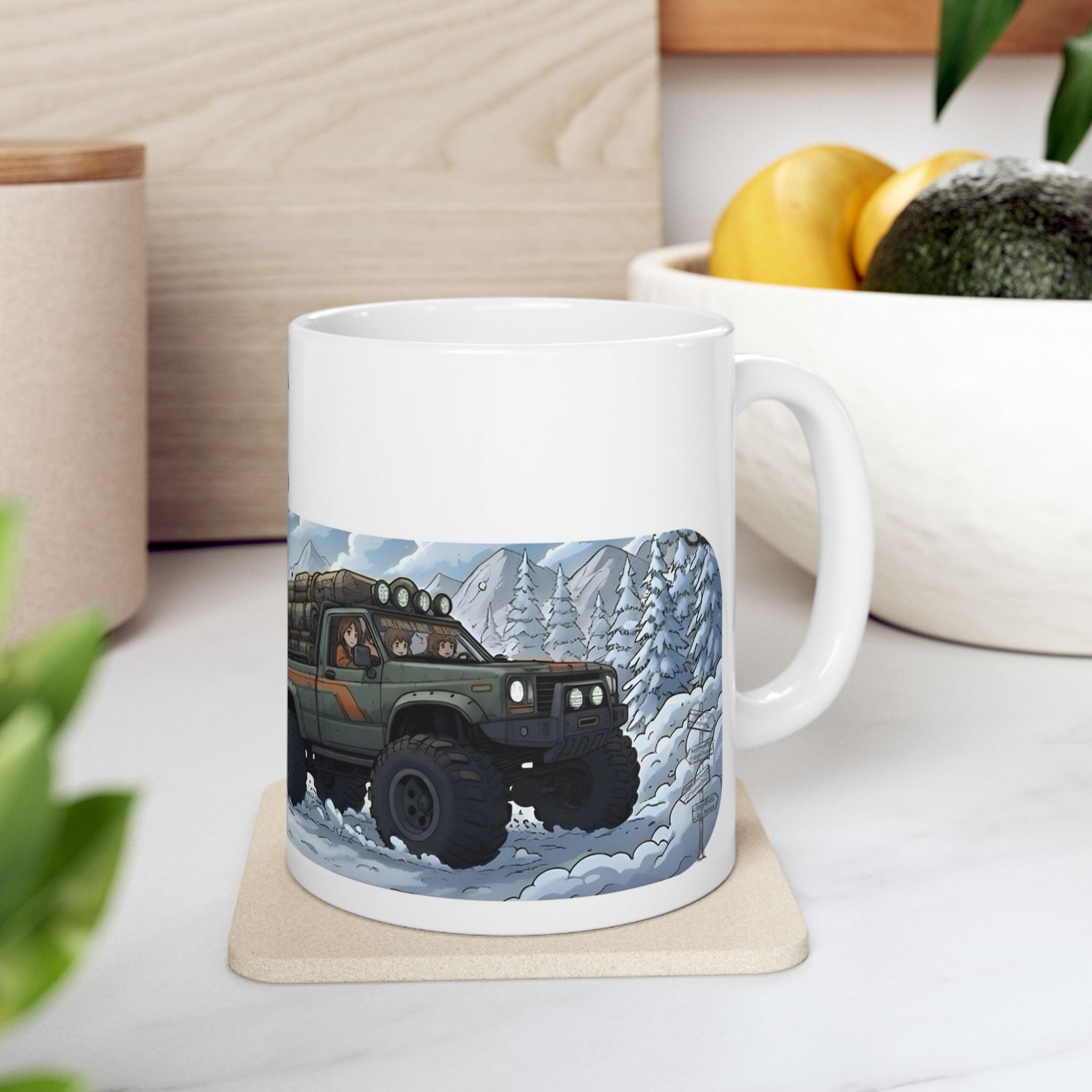 Adventure 4x4 Trucks #41, Off-Roading Mama Helping Daughter  White Ceramic Mug — Find Your Path To The Essentials Cup (11oz & 15oz)