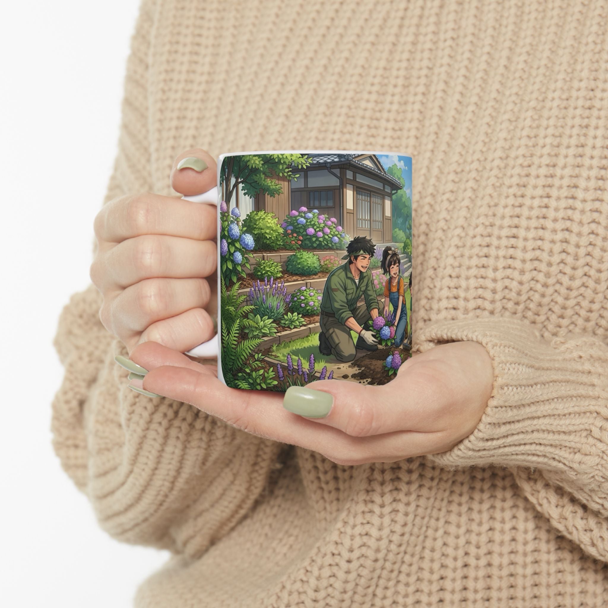 Garden Family Love White Ceramic Mug — Cozy Countryside Landscaping Tea Cup (11oz & 15oz)