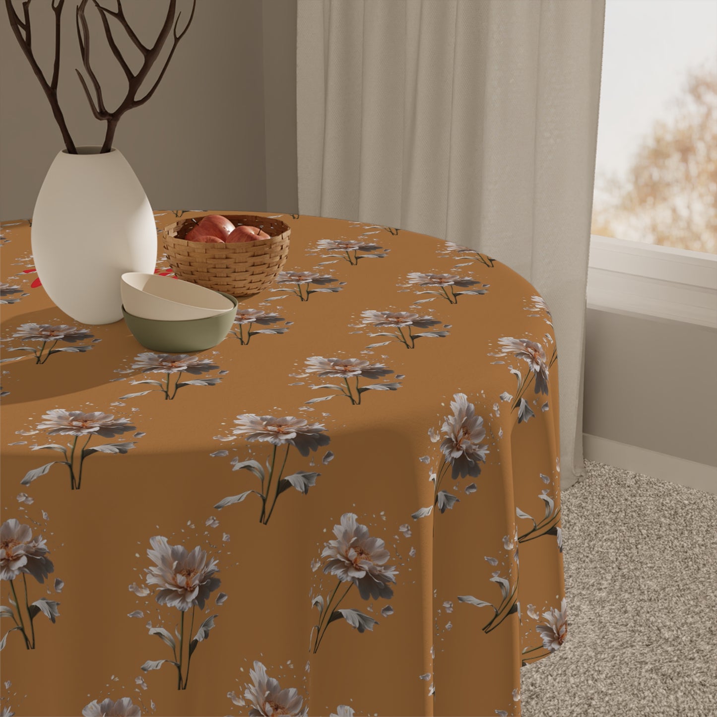 Matiby Light Brown Flower Tablecloth