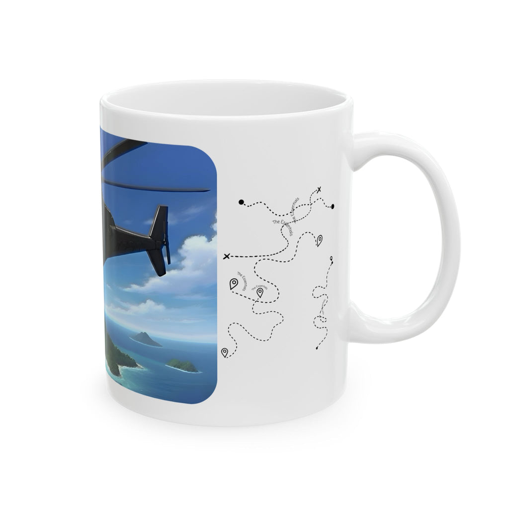 Anime Helicopter Adventure #1 Beach & The Tropical Island White Ceramic Mug – Celebrating Companionship, Creativity & Life’s Little Wonders Cup (11oz/15oz)