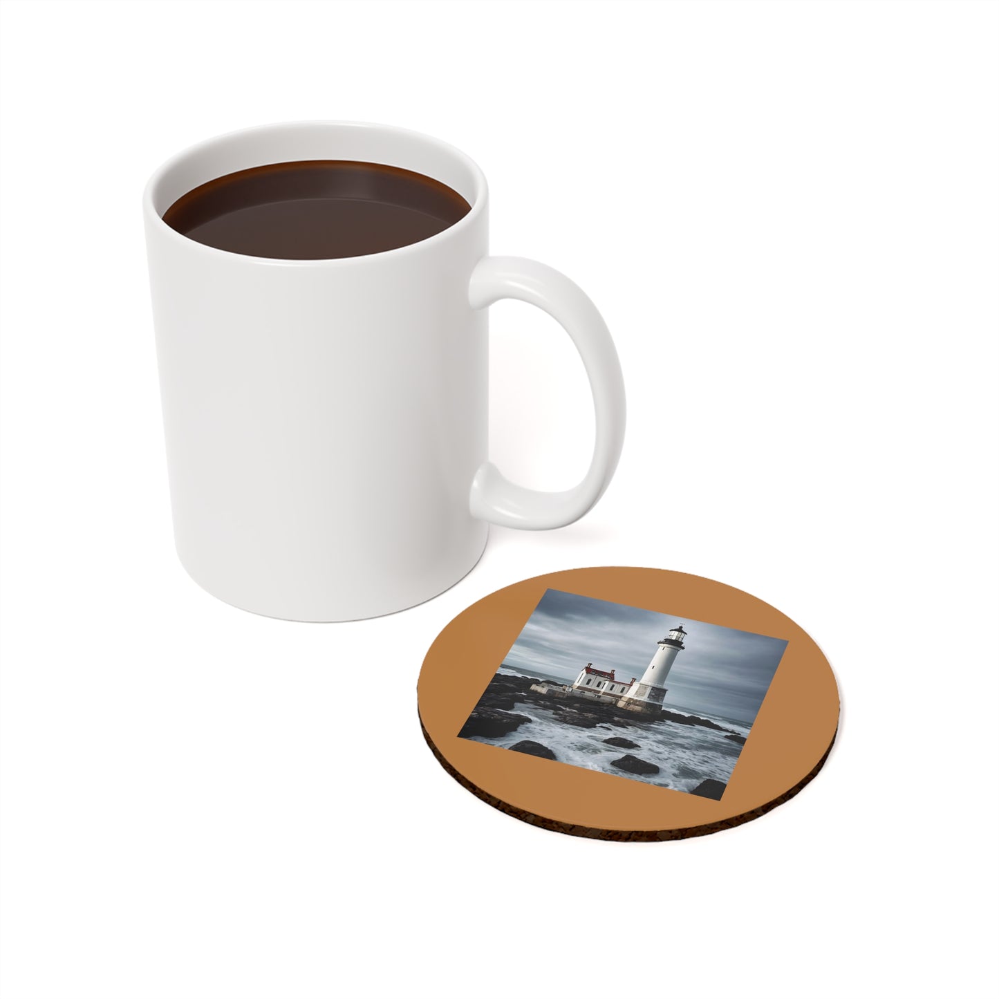 Matiby Lighthouse Light Brown Cork Back Coaster