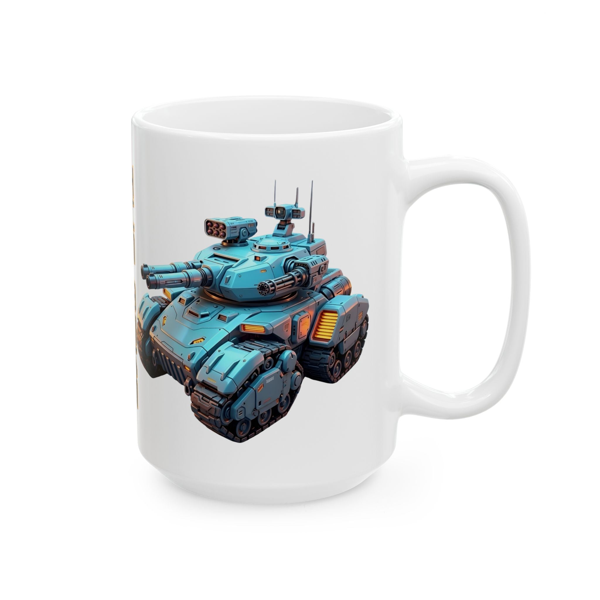 'The Meks' Sci‑Fi Mech Robot #8 White Ceramic Mug (11oz & 15oz), Mech Squad Tank Cup