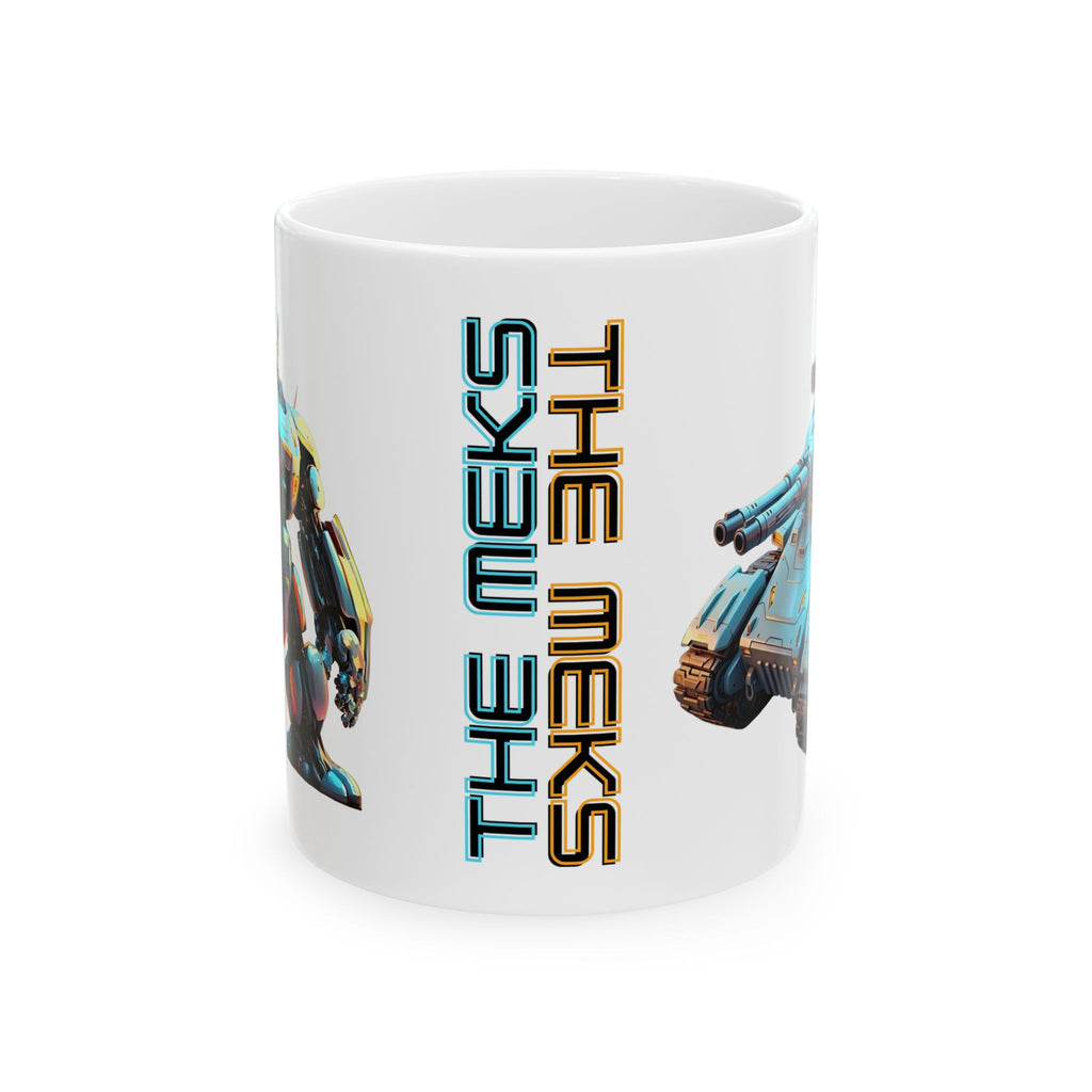 'The Meks' Sci‑Fi Mech Robot #8 White Ceramic Mug (11oz & 15oz), Mech Squad Tank Cup