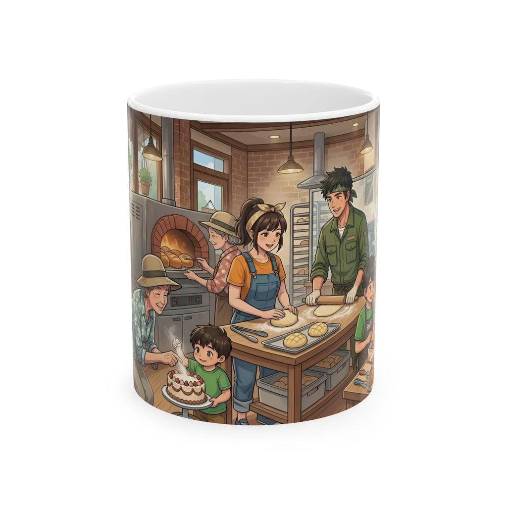 Cozy Family Bakery White Ceramic Mug — Inspirational Multigenerational Baking Cup (11oz & 15oz)