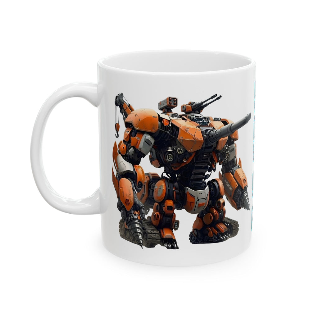 'The Meks' Sci‑Fi Mech Robot #9 White Ceramic Mug (11oz & 15oz) – Sci‑Fi Mech Helicopter Tea Cup (11oz/15oz)