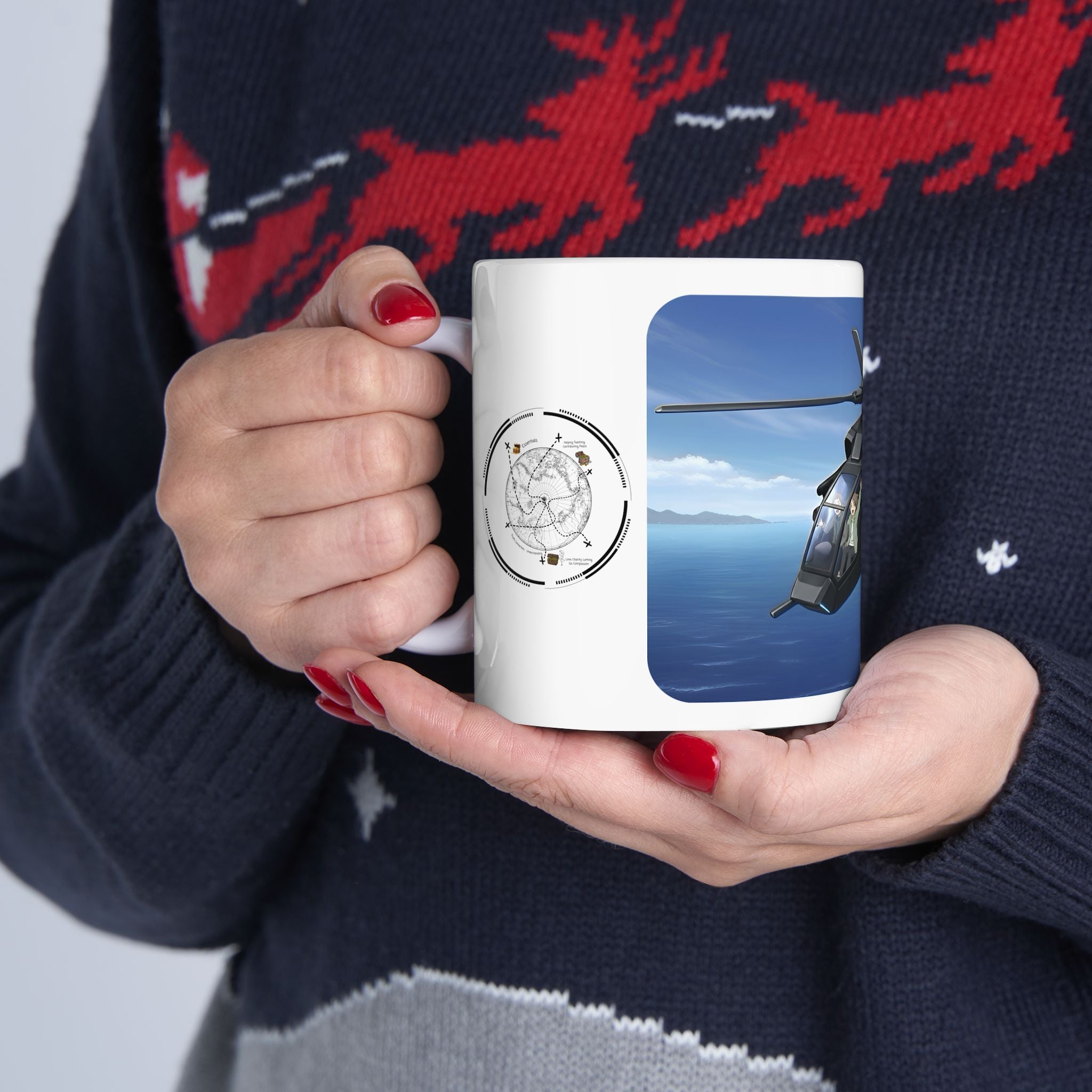 Touring Heli Over Glam City Coast White Ceramic Mug – Friends, Family & Imaginative Adventures, Celebrating Companionship, Creativity & Life’s Little Wonders Cup (11oz/15oz)