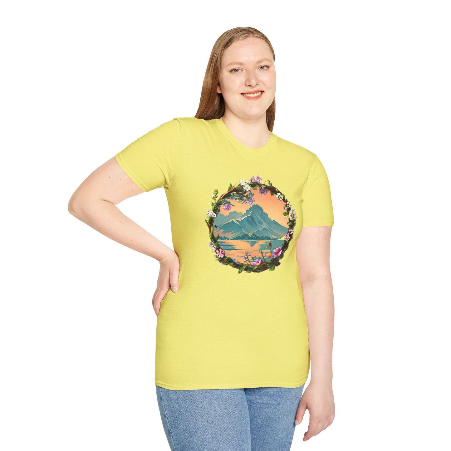 Japanese Blue Rose Landscape Unisex Softstyle T-Shirt