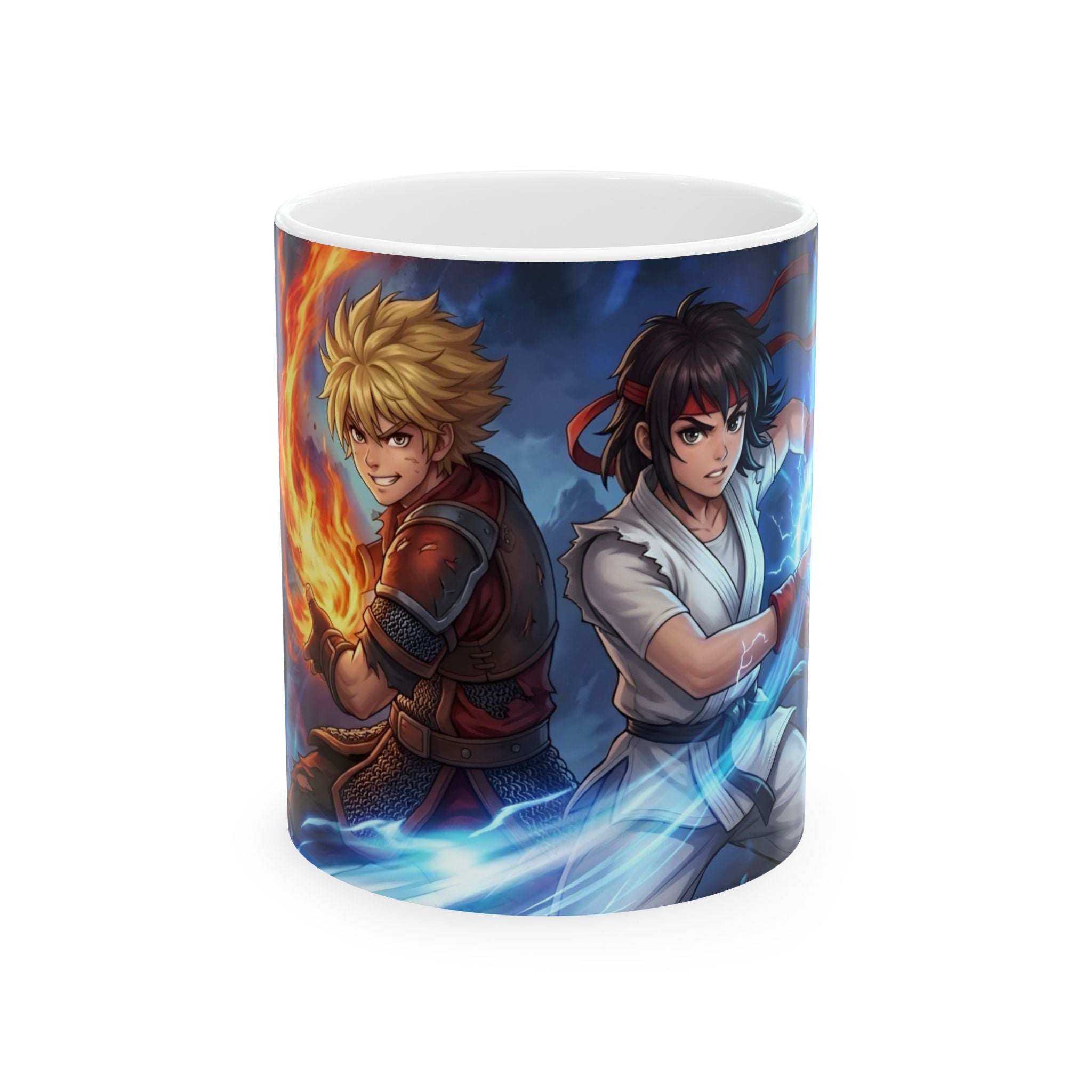 Anime Elemental Battle Duo #1 White Ceramic Mug — Fire And Lightning Gamers' Adventure(11oz, 15oz)