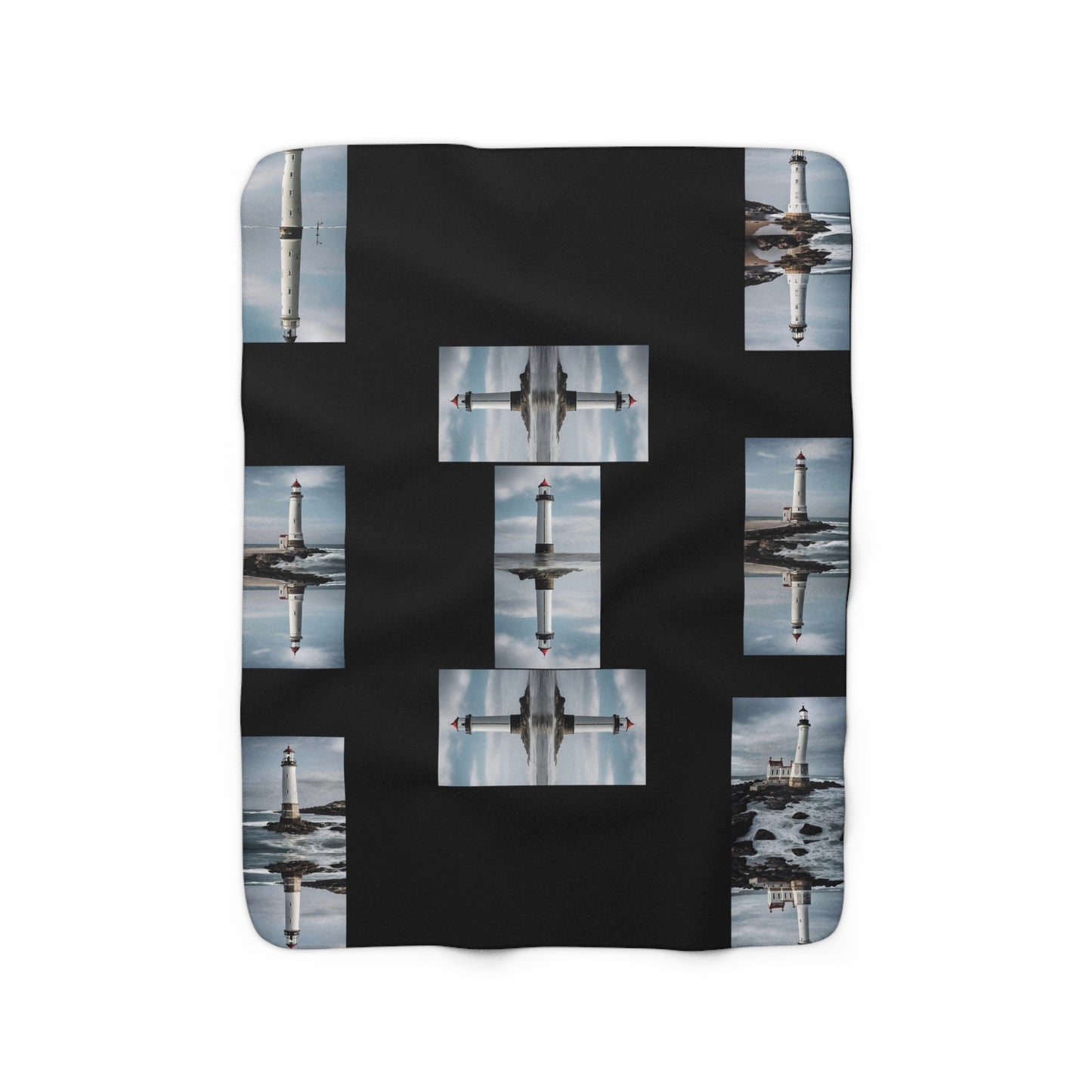 Matiby Lighthouse Black Sherpa Fleece Blanket