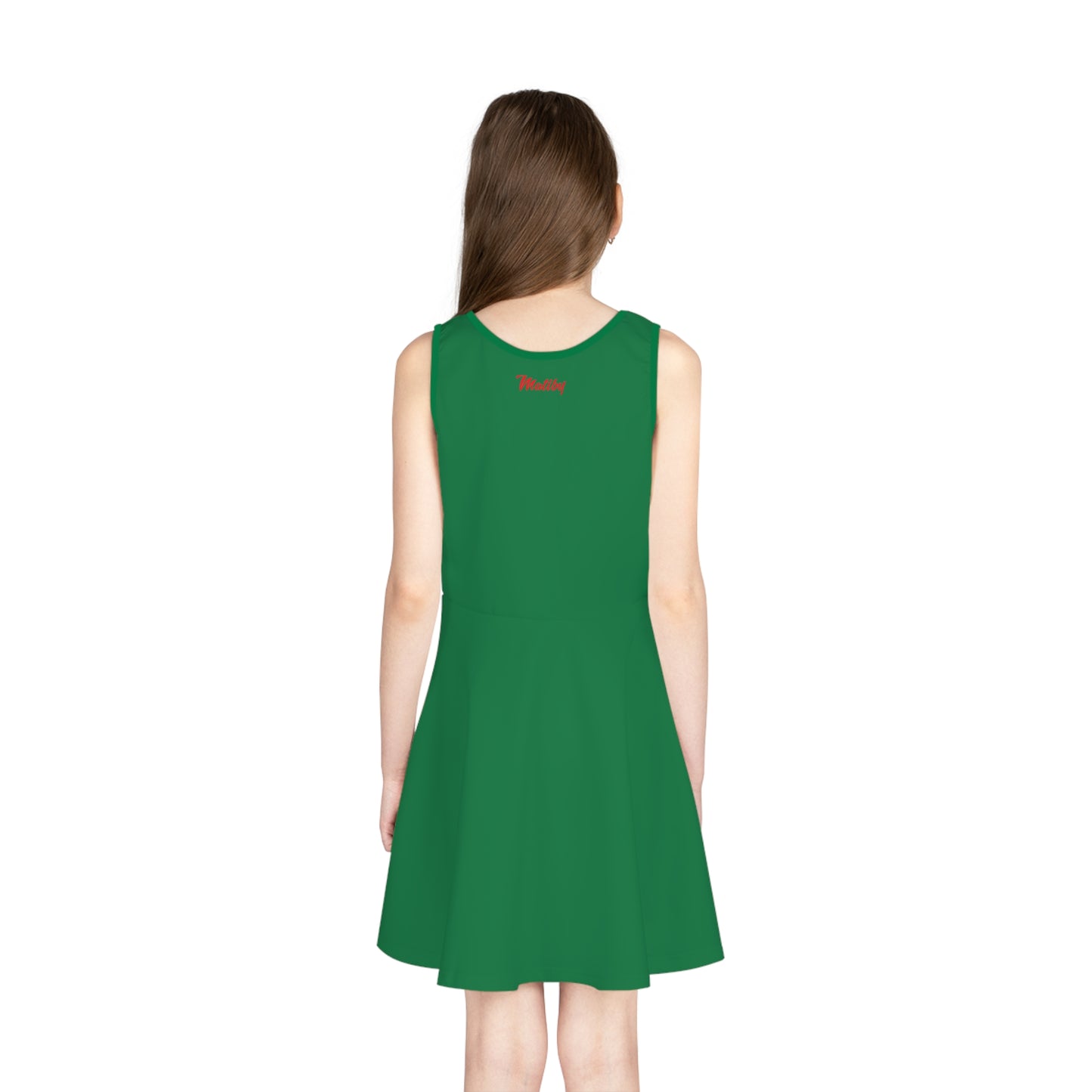 Girls' Dark Green Sleeveless Sundress (AOP)