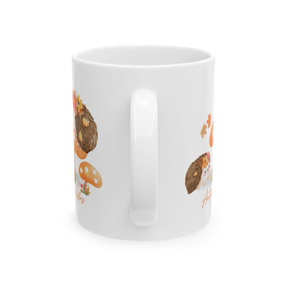 Journeys Cute Hedgehog Autumn Vibes Gift Ceramic Mugs, Gifts for Pet Lovers, Mugs for Hedgehog Lovers, Cute Seasonal Mugs, Mug for All Occasions, Thanksgiving Mug