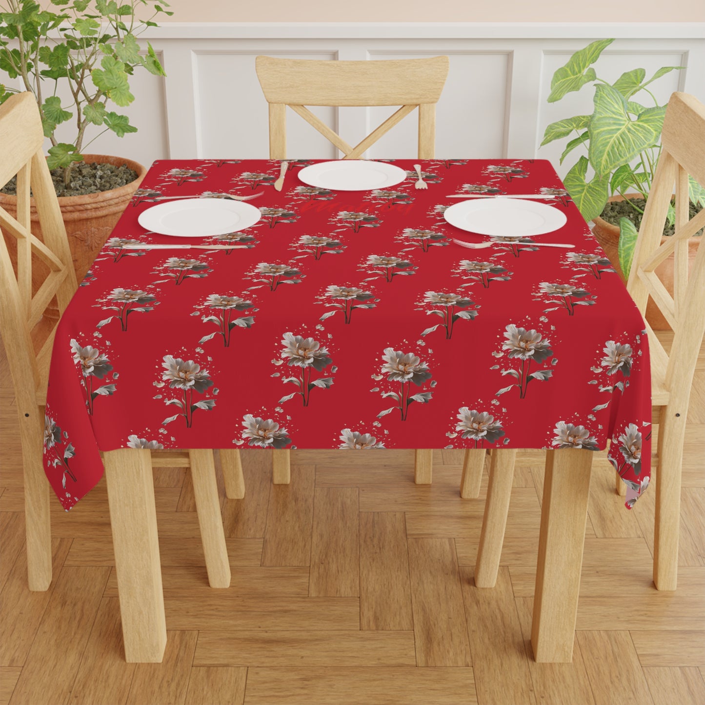 Matiby Dark Red Flower Tablecloth