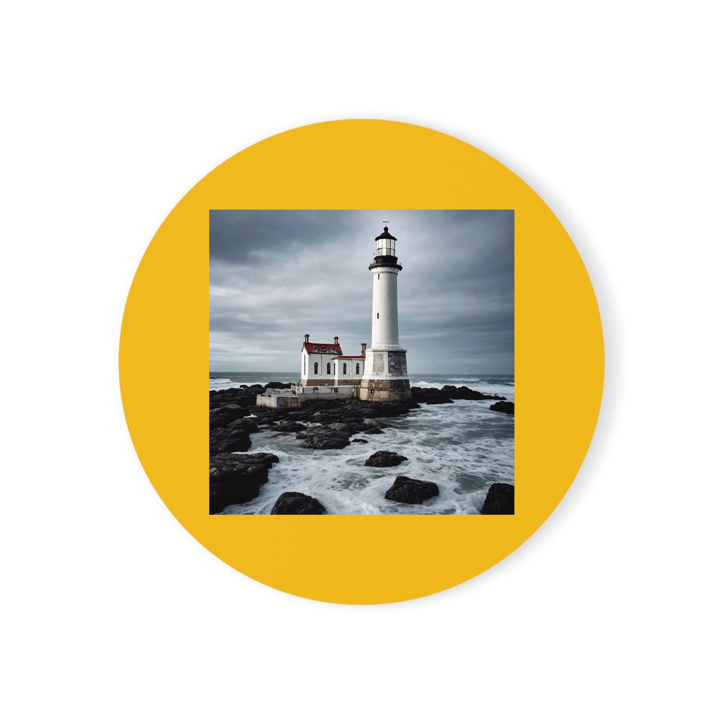 Matiby Lighthouse Yellow Cork Back Coaster