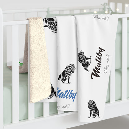 Matiby Lions White Sherpa Fleece Blanket