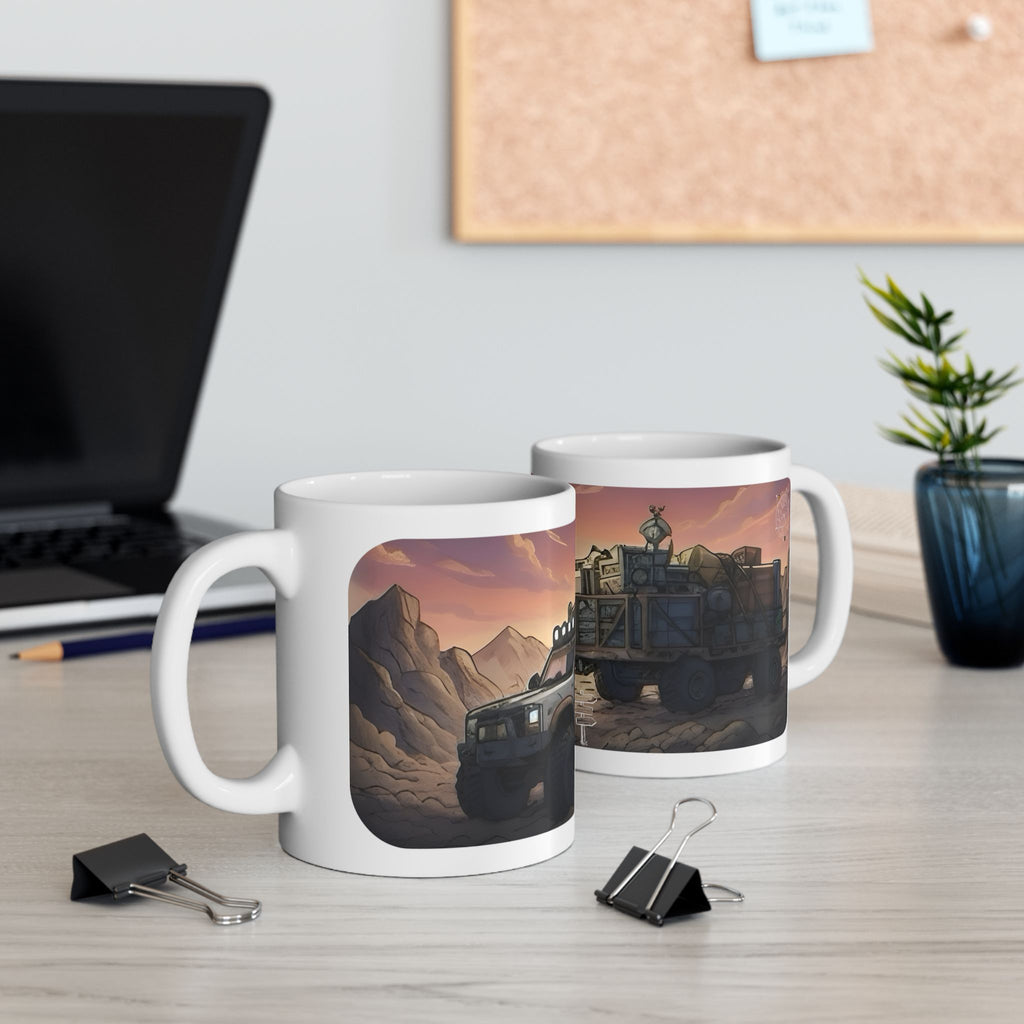 Adventure 4x4 Trucks #28, Lumberjacks On The Move White Ceramic Mug — Find Your Path To The Essentials Cup (11oz & 15oz)