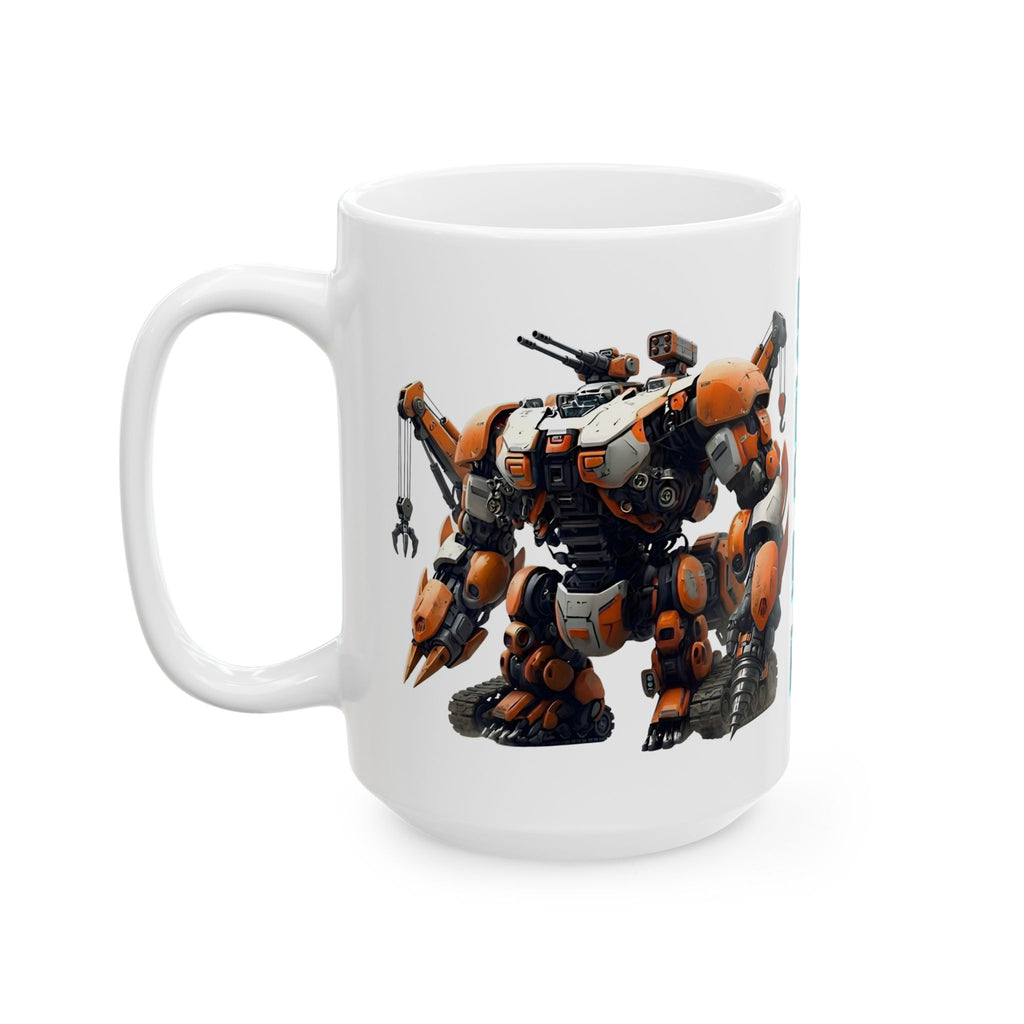 'The Meks' Sci‑Fi Mech Robot #10 White Ceramic Mug (11oz & 15oz) – Mech Tea Cup (11oz/15oz)