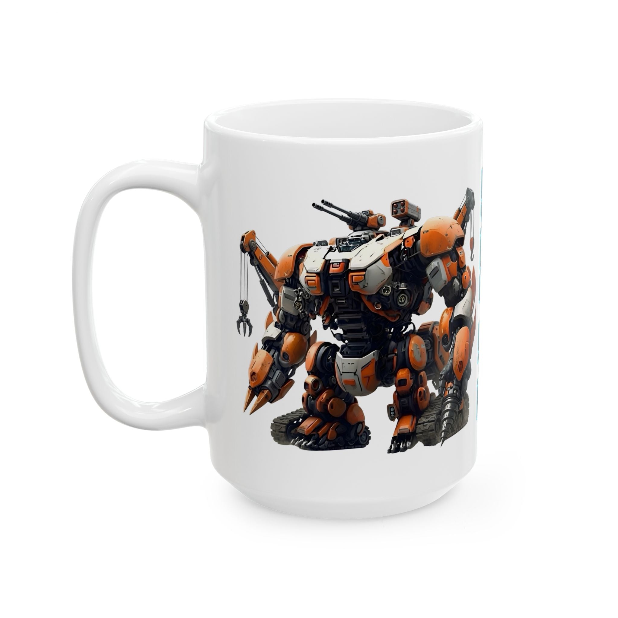 'The Meks' Sci‑Fi Mech Robot #10 White Ceramic Mug (11oz & 15oz) – Mech Tea Cup (11oz/15oz)