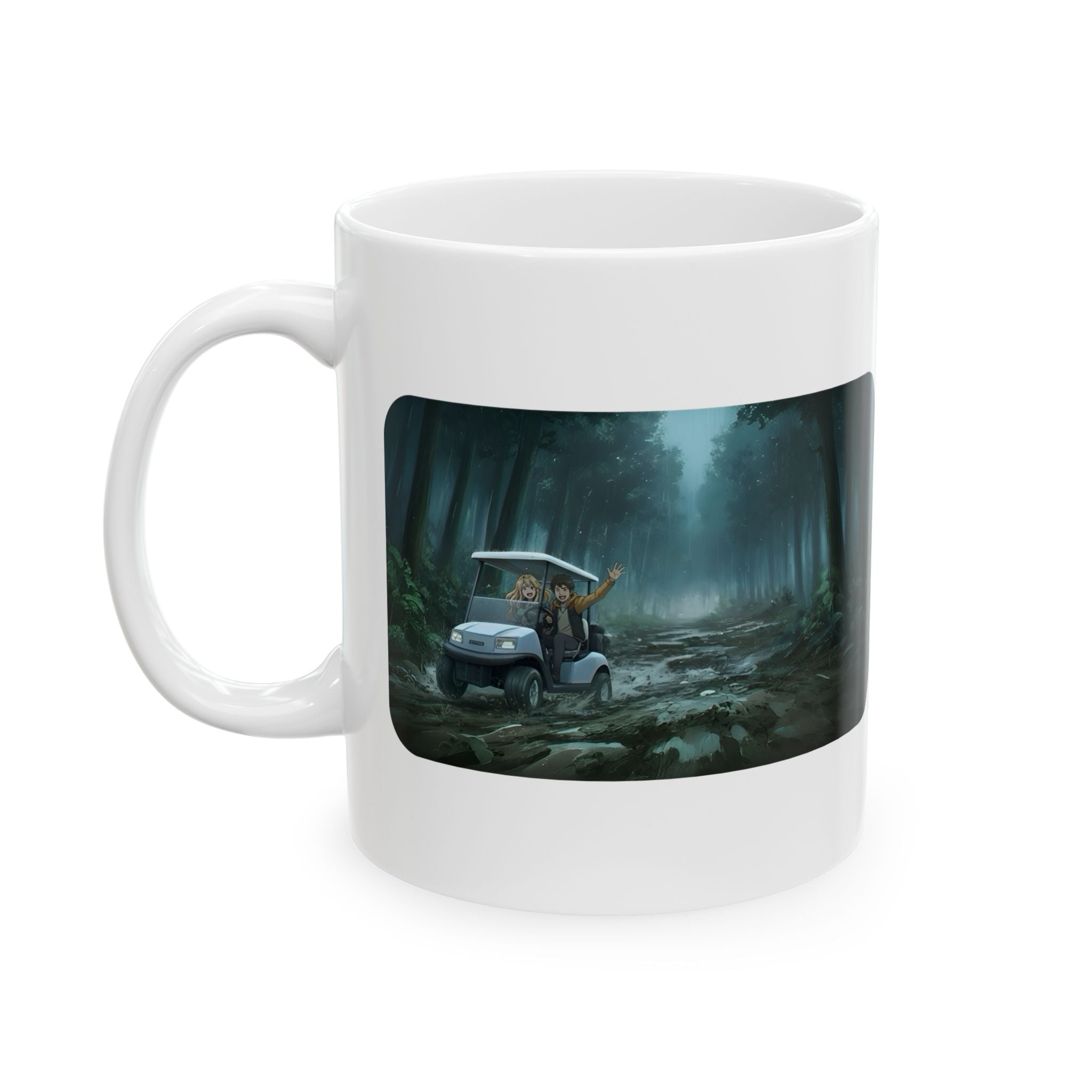 Anime Golf Cart Seasonal Adventures #6 White Ceramic Mug — Find Your Path To The Essentials Cup (11oz & 15oz)