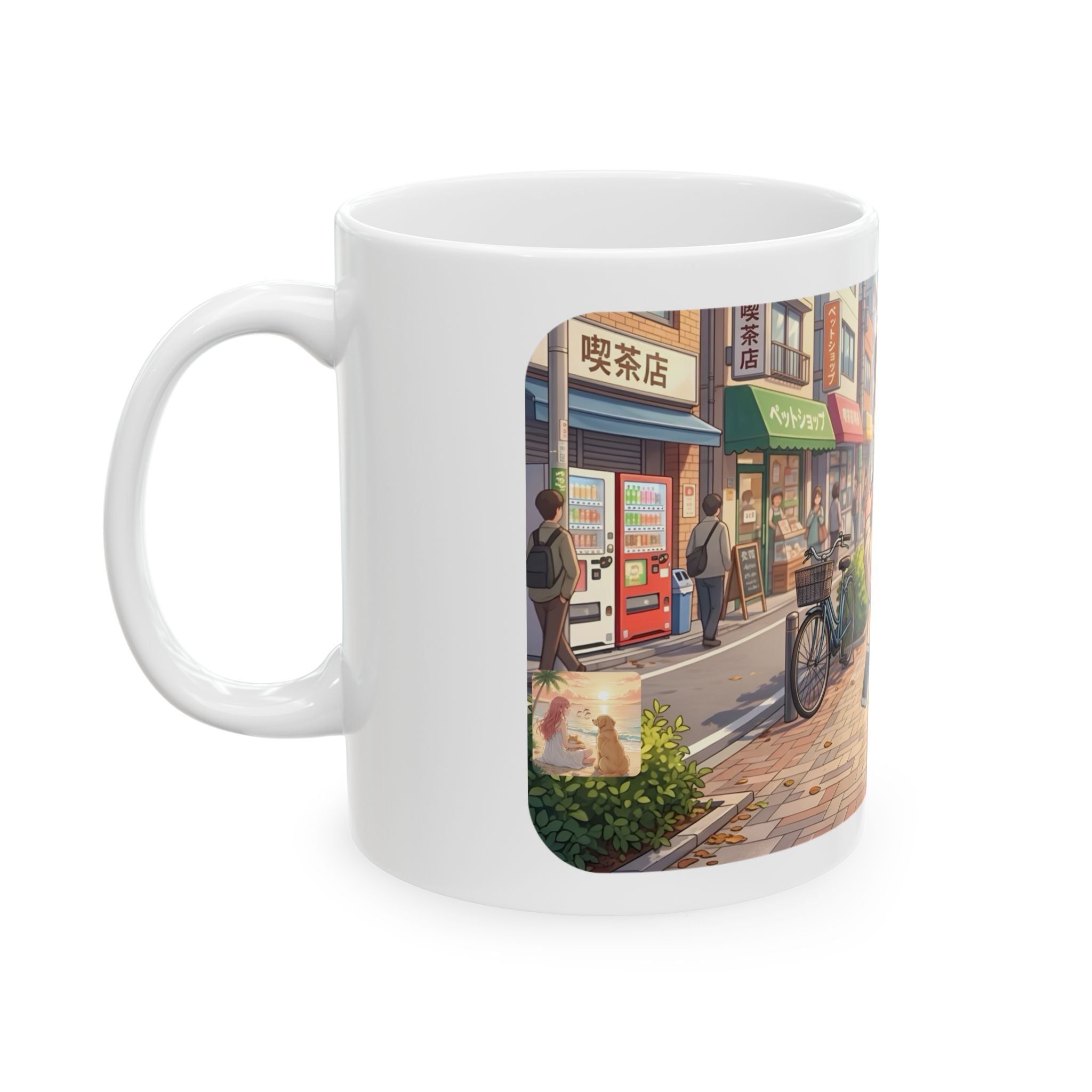 Cozy & Cute Puppy Backpack White Ceramic Mug (11oz, 15oz), Grins & Peeks Cobblestone Cup