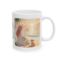 Chihuahua Dog Orange Cat Sunset & Sunflower White Ceramic Mug — Peaceful Waves Anime Girl Boho Beach Vibes Cup (11oz, 15oz)