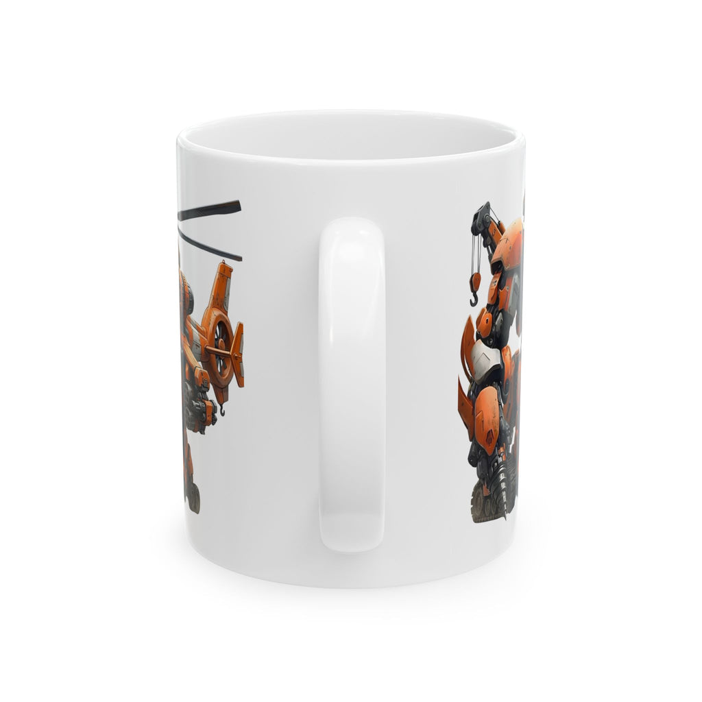 'The Meks' Sci‑Fi Mech Robot #9 White Ceramic Mug (11oz & 15oz) – Sci‑Fi Mech Helicopter Tea Cup (11oz/15oz)