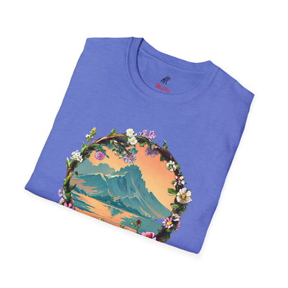 Japanese Blue Rose Landscape Unisex Softstyle T-Shirt