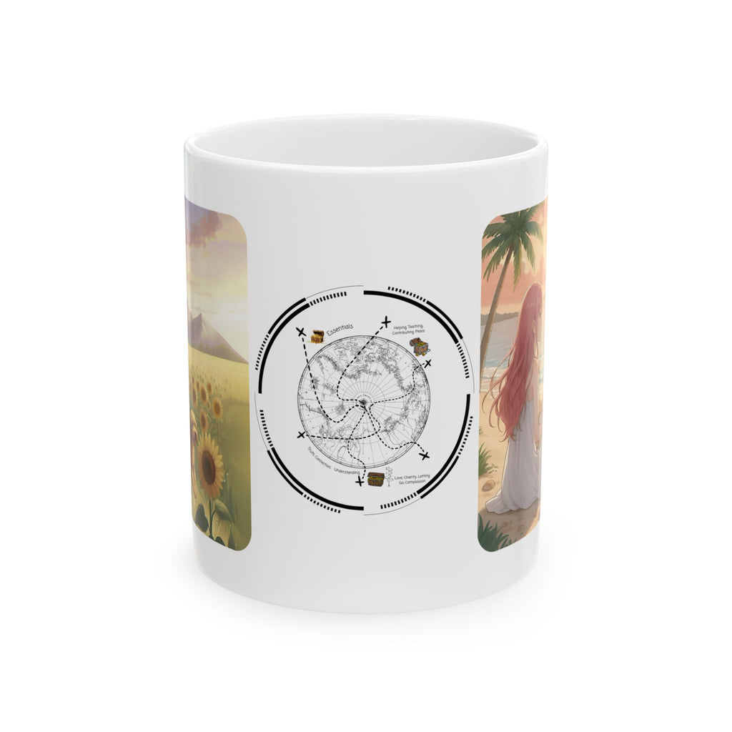 Goldendoodle Dog Orange Cat Sunset & Sunflower White Ceramic Mug — Peaceful Waves Anime Girl Boho Beach Vibes Cup (11oz, 15oz)