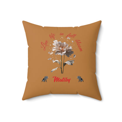 Light Brown Flower Spun Polyester Square Pillow