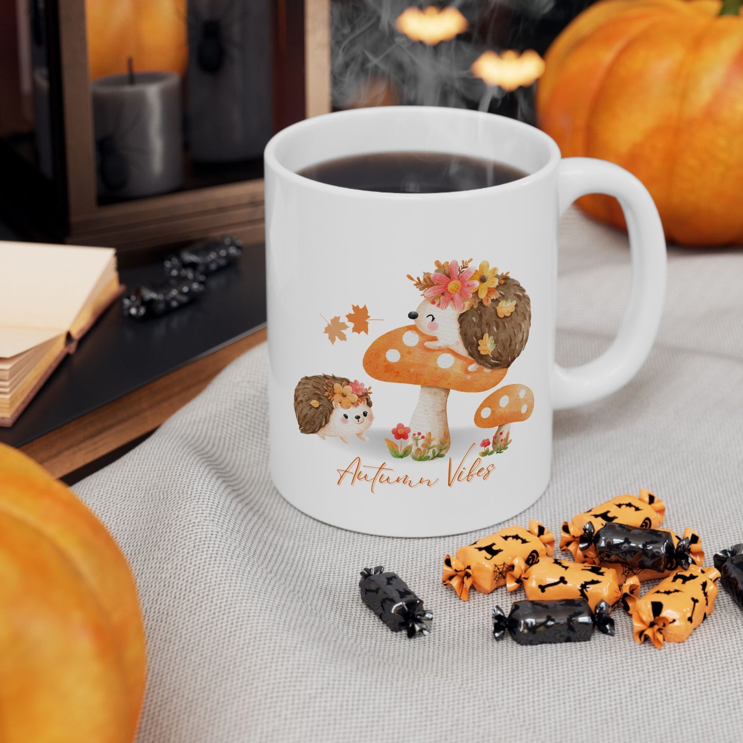 Journeys Cute Hedgehog Autumn Vibes Gift Ceramic Mugs, Gifts for Pet Lovers, Mugs for Hedgehog Lovers, Cute Seasonal Mugs, Mug for All Occasions, Thanksgiving Mug