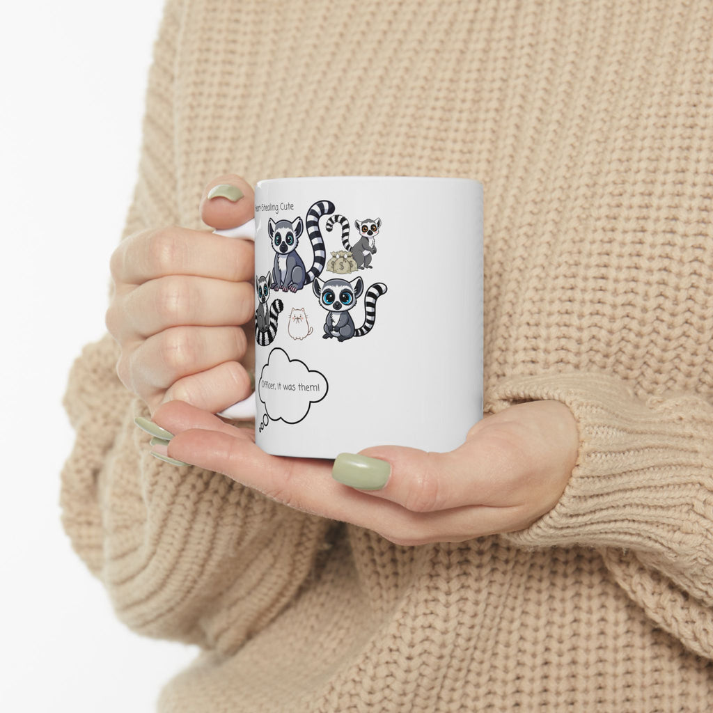 Heart-Stealing Cute Lemurs Gone Wild White Ceramic Mug — "Officer, It Was Them" Adorables (11oz & 15oz)