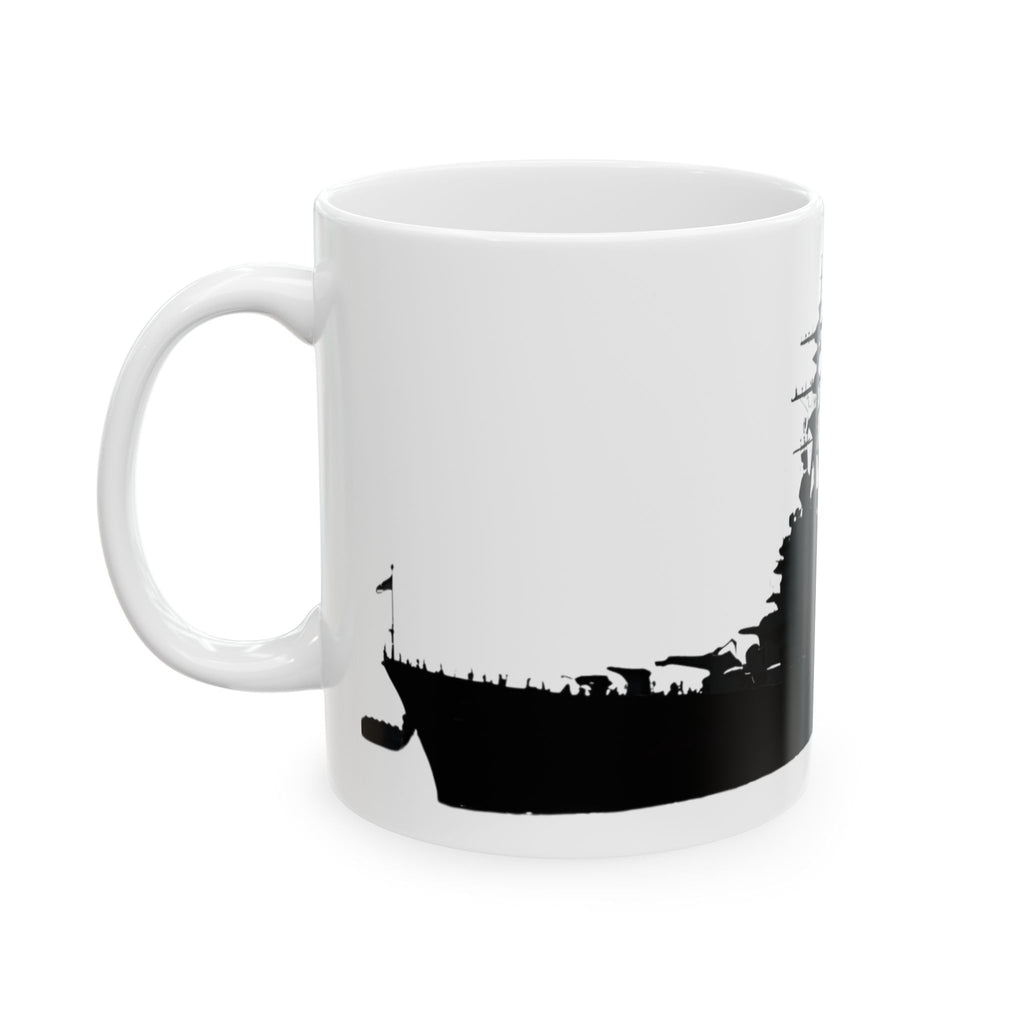 Military Steel Wraparound White Ceramic Mug - Navy Battleship Silhouette Cup (11oz & 15oz)