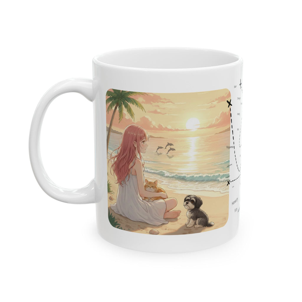 Havanese Shih Tzu & Orange Cat Tropical Seascape White Ceramic Mug, Cozy Owner and Pet Mom on Beach Cup (11oz, 15oz)